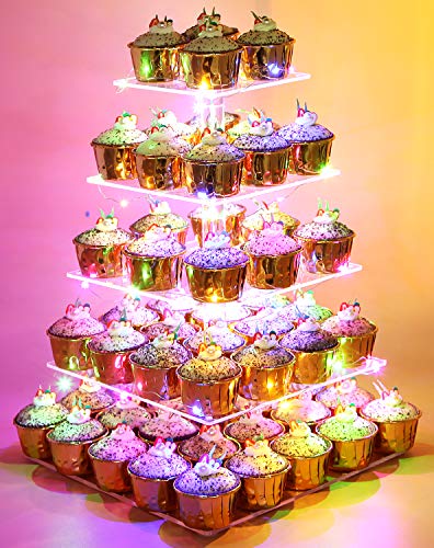 Vdomus 5 Tier Cupcake Stand Led Dessert Tower for Parties Multicolor
