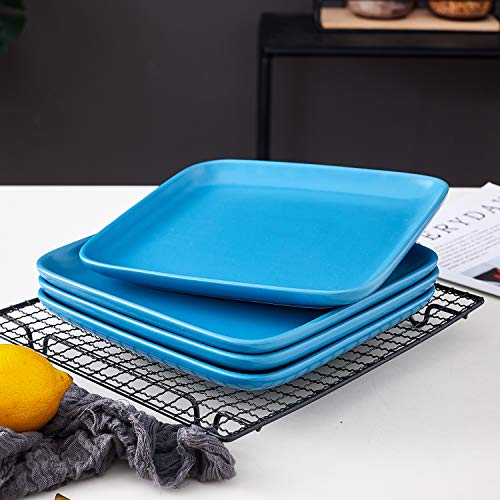 Bruntmor 8 inch Ceramic Dinner Plates- Set of 4, Porcelain Pasta Salad Plate Set For Kitchen, Dinnerware Dish Set, Dishwasher & Microwave Safe - Blue