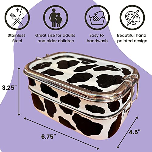 Cow Print Lunch Box Large Metal Box for Adults and Teens Holds 5 Cups of Food