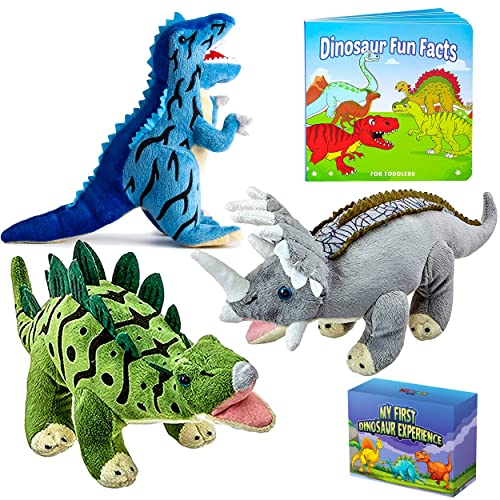 Dinosaur Stuffed Animals Plush Set of 3 Dinosaurs with Board Book. 12 Inches Big Dinosaur Plush Toys. T-Rex Toys for Boys and Girls