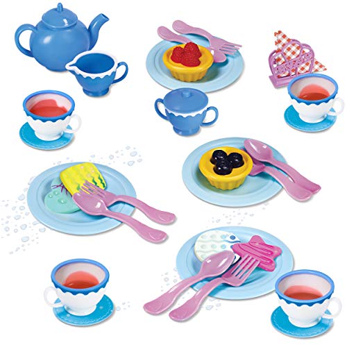 Kidzlane Play Tea Set for Little Girls Kids Tea Party Set with Water Activated Color Changing Tea Cups & Cookies 34 Piece Set