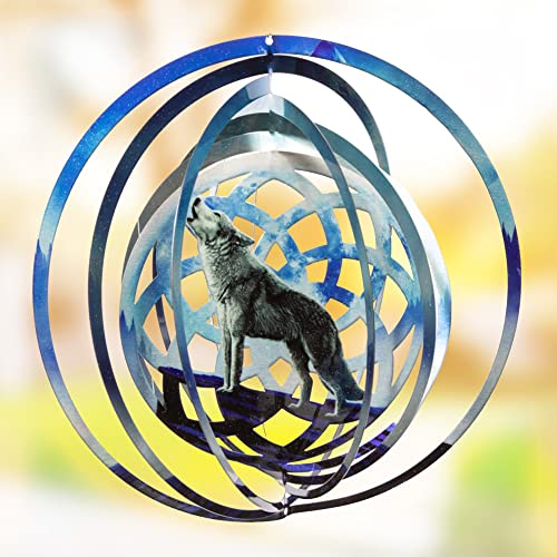 VP Home Wolf Dreamcatcher Wind Spinner Outdoor Metal Garden Art Spinner