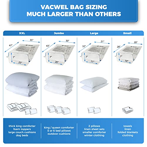 Vacwel Vacuum Storage Bags for Clothes, Packing & Storage - Strong Vacuum Space Bags for Comforter, Quilt & Mattress Topper Compression - Premium Storage Bags Vacuum Sealed - Variety Pack, 12 Count