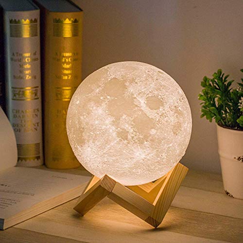 Mydethun Moon Lamp 5.9 Inch LED Night Light Brightness Control Wooden Base Decor