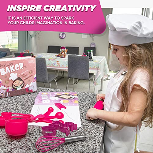 Pixie Crush The Little Baker Kit Mini Baking Set for Kids - DIY Cooking Kit Includes Chef Hat and Apron for Children's Kitchen Role Play - Pink Kids Baking Set for Aspiring Chef