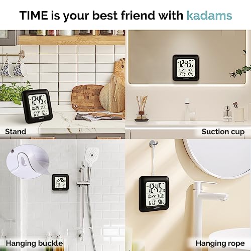 Kadams Bathroom Clock Wall With Shatterproof Lcd Screen Waterproof Shower Clock