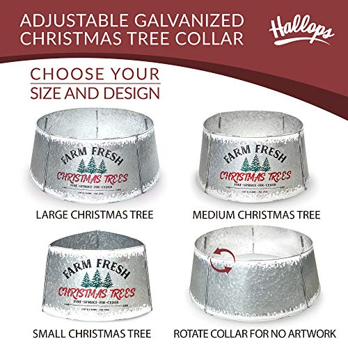 Hallops Galvanized Christmas Tree Collar - Large to Small Christmas Tree Base Cover. Adjustable Metal Skirt, Christmas Decor (Distressed White, Standard)