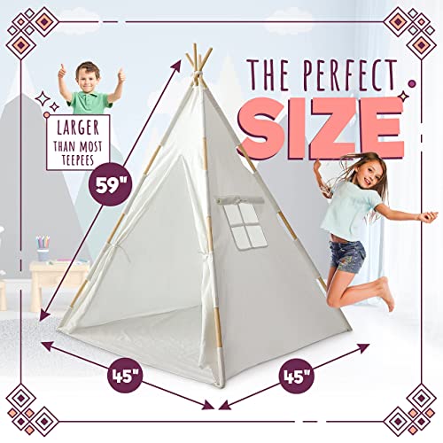 Orian Toys Teepee Tent for Kids: Child’s Indoor Outdoor Canvas Fairytale Tipi Playroom, LED Star Lights, Easy Assembly, 59 by 45 Inches, Ages 3+