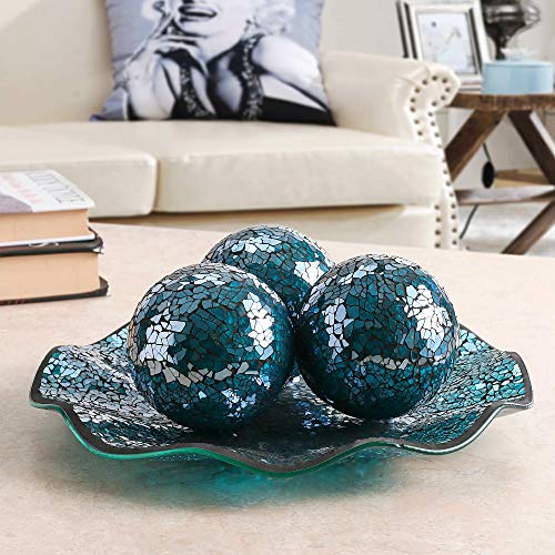 Whole Housewares 11.5 Inch Glass Decorative Tray Bowl 3pcs 3.75 Inch Turquoise