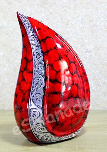 Esplanade Metal Cremation Urn Memorial Jar Pot Container 10 Inches Fiery Red