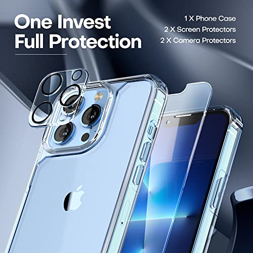 TAURI 5-in-1 for iPhone 13 Pro Case, [Not-Yellowing] with 2 Screen Protector + 2 Camera Lens Protector, [Military Grade Protection] Shockproof Slim for iPhone 13 Pro Phone Case 6.1 inch, Clear