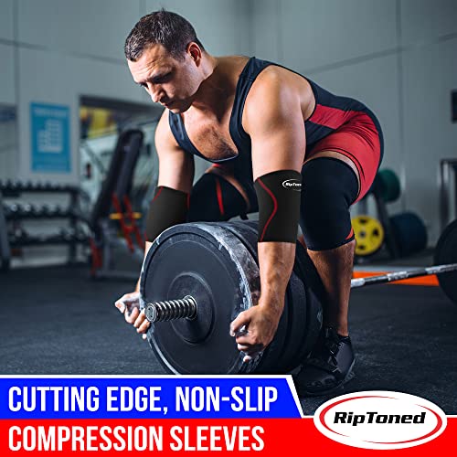 Elbow Sleeve (1) - By Rip Toned Compression Support Brace for Weightlifting, Powerlifting, Xfit, Strength Training, Pain, Men & Women (XL)