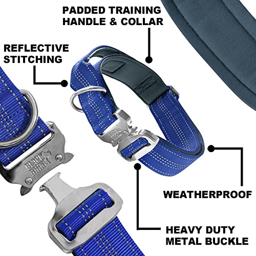 Black Rhino - Tactical Dog Collar Ultra-Soft Neoprene Padded Dog Collars for Medium, Large, XL Dogs | Heavy Duty Metal Buckle | Padded Handle for Dog Training (Large, Blue)