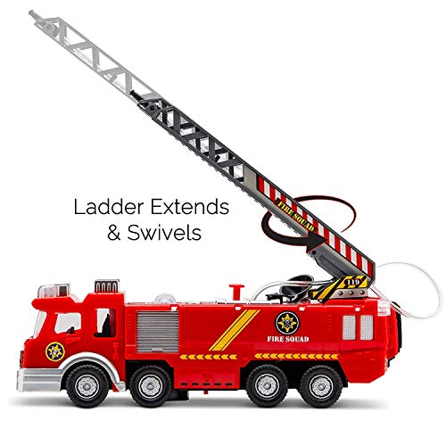 Top Race Fire Engine Truck With Water Pump Spray Rescue Ladder Lights Sirens