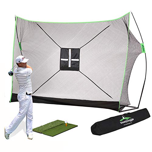 SteadyDoggie Golf Nets for Backyard Driving, Golf Practice Net, Dual-Turf Golf Mat Black