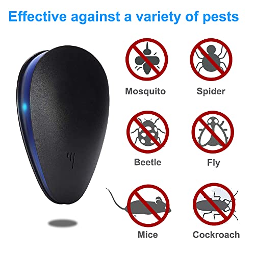 MIOTTE Ultrasonic Pest Repeller, 6 Pcs Black Electronic Indoor Pest Control for Mosquito, Spider, Mice, Ant, Insects, Roaches, Rodent,Non-Toxic, 100% Safe for Humans & Pets