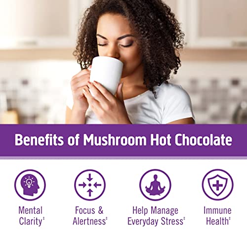 Om Mushroom Superfood Hot Chocolate Blend Mushroom Powder, Single Serve, 10 Count, Dutch Cocoa, 2g of Sugar, 25 Calories, Lion's Mane, Reishi, Chaga, Turkey Tail, Focus and Stress Support