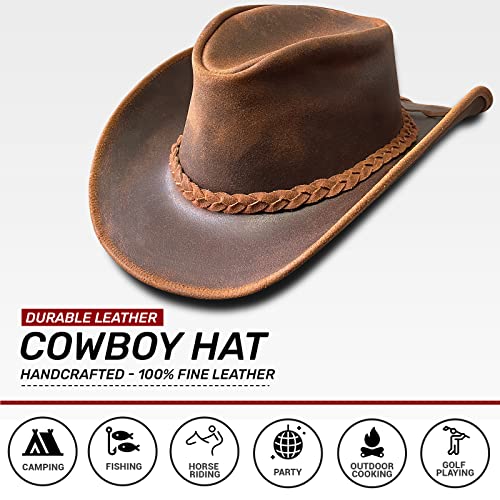 Brandslock Cowboy Hat Handcrafted Lightweight Wide Brim Brown