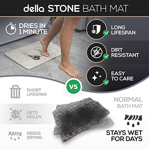 Della Premium Stone Bath Mat Absorbent Diatomaceous Shower Mat Classic Gray