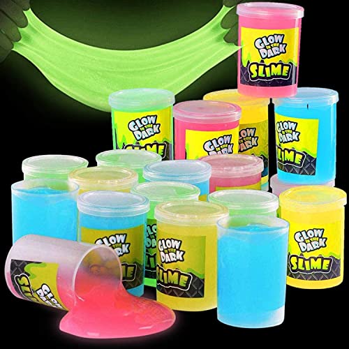 Kicko Glow in The Dark Slime - 24 Pack Assorted Neon Colors - Green, Blue, Orange and Yellow for Kids, Goody Bag Filler, Birthday Non-Toxic