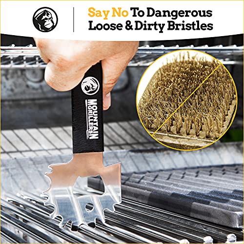 BBQ Grill Grate Scraper - Wide Portable Grill Scrubber Fits Almost Any Grill, Griddle, Smoke Or Oven Grates - Compact Non Slip Stainless Steel Grill Cleaner Tool with Built in Bottle Opener