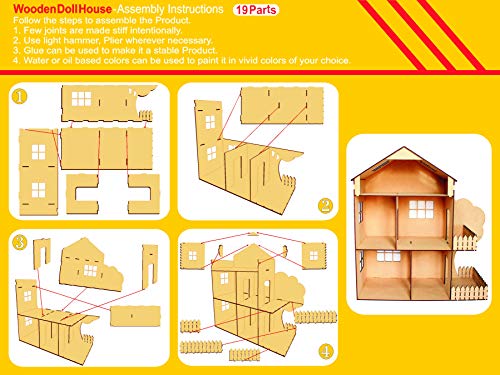 StonKraft Wooden 3D Puzzle Doll House - Home Decor, Construction Toy, Modeling Kit, School Project - Easy to Assemble (Doll House with Furniture)