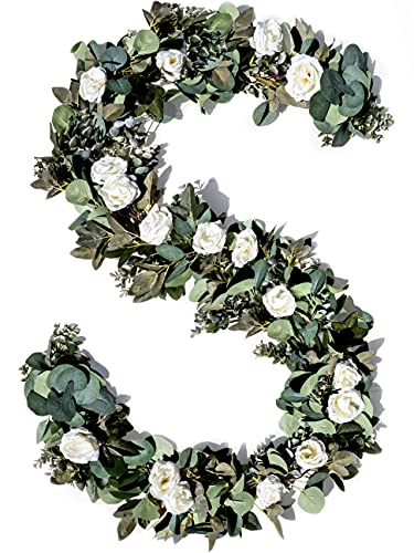 Eucalyptus Garland With Flowers 17 White Roses Flower Garland Deco Rose Leaves