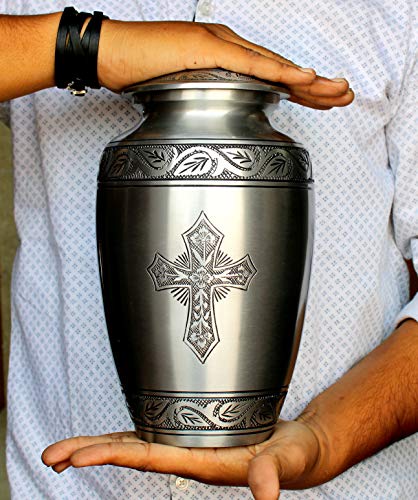 Esplanade Cremation Urn Memorial Container Full Size Standard Metal Urn Silver