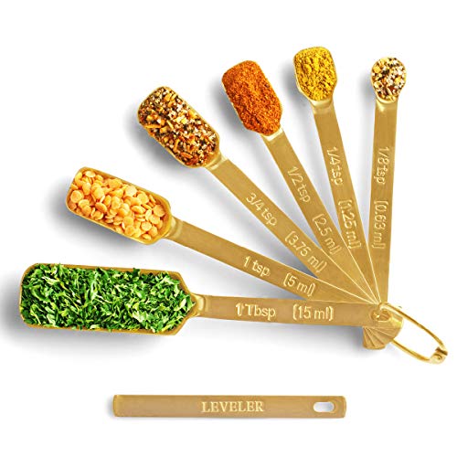 2lb Depot Gold Measuring Spoons Set of 7 Includes Bonus Leveler Into Spice Jars