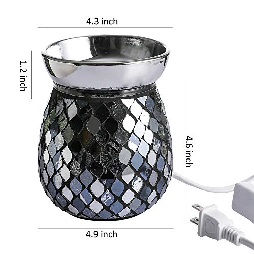 WHOLE HOUSEWARES | Mosaic Glass Fragrance and Candle Warmer for Heating Scented Candles | Electric Wax Melt Warmer | 4.9X5.7 Inch Decorative Lamp | Great for Gift & Home Decoration (Black/Silver)