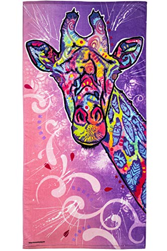 Dawhud Direct Colorful Giraffe Beach Towel 30 x 60 Dean Russo Giraffe