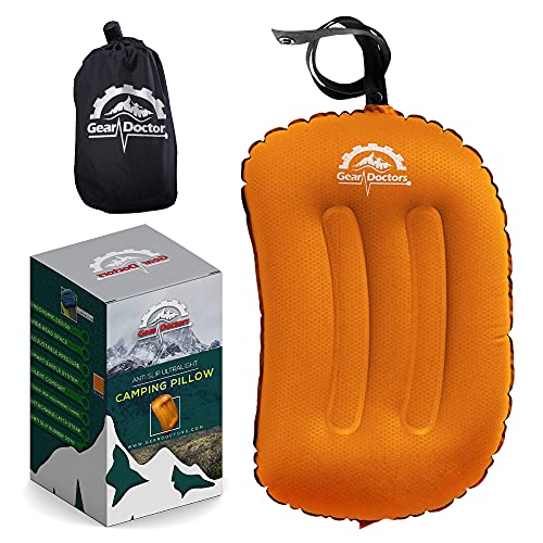 Gear Doctors Anti Slip Ultralight Inflatable Camping Pillow Orange Camping