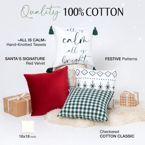 Inspired Ivory Christmas Pillow Covers 18x18 Inch Joy Set of 4 Modern Farmhouse Christmas Throw Pillow Covers - Xmas Cushion Case for Couch Holiday Decor Winter Decorations (Red, Green, Black & White)