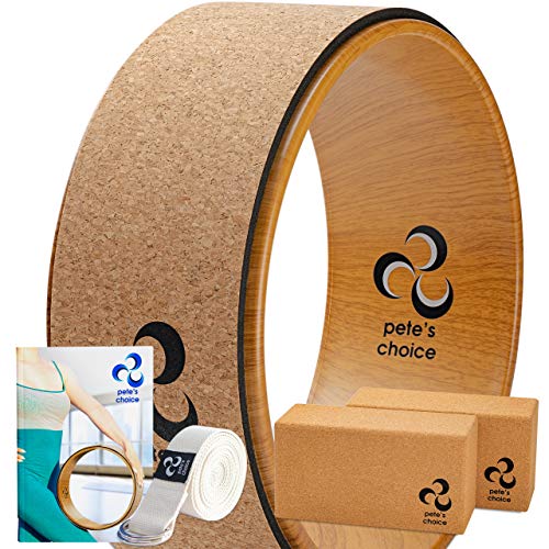 Pete's Choice Cork Yoga Wheel Blocks Extra Firm High Density Eco friendly Strap