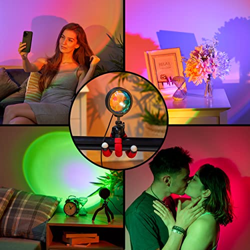 C&Berg Sunset Lamp, 16 Colors, Rainbow Projection Lamp, LED Aesthetic UFO Shape, 360 Degree Rotation, USB, Smart Mobile App, Remote Control Night Light for Bed, Living Room - Blue