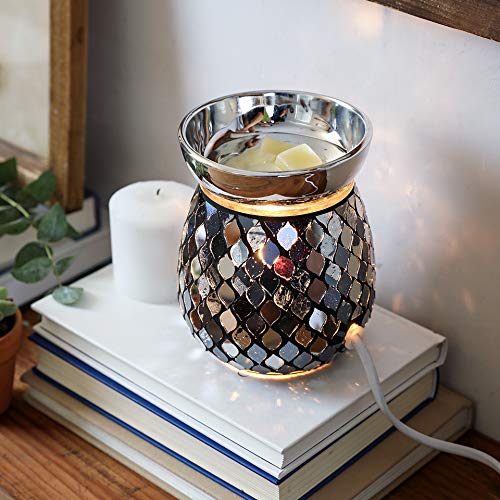 WHOLE HOUSEWARES | Mosaic Glass Fragrance and Candle Warmer for Heating Scented Candles | Electric Wax Melt Warmer | 4.9X5.7 Inch Decorative Lamp | Great for Gift & Home