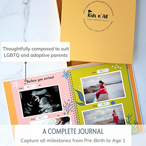 Baby Memory Book for Girl or Boy First Year Unisex Ocean Keepsake to Log