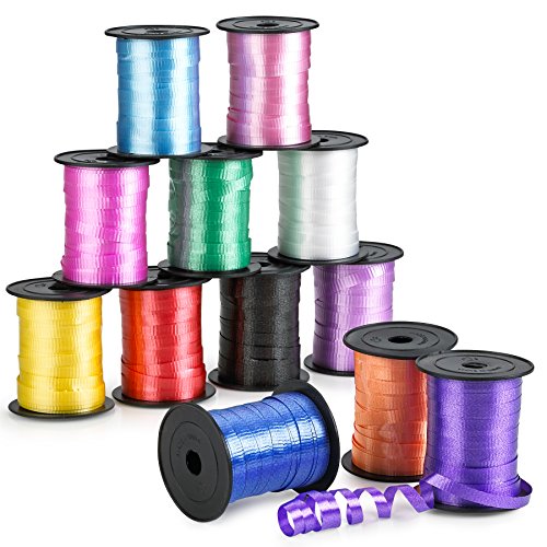 Kicko Curling Ribbon - Colorful Assorted - 12 Pack - 720 Ft Total - for Florist, Flowers, Arts and Crafts, Hair, School, Girls, Fabric Ribbon, Balloons, Holidays, Birthdays