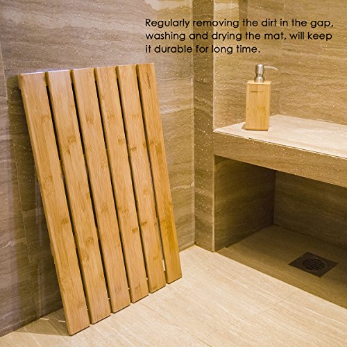 GOBAM Bamboo Bath Mat, Large, 26 x 15.8 x 1.3 inches - Non-Slip - Floor Mat for Bathroom, Spa, Sauna, Kitchen, Indoor & Outdoor Spaces, Shower Mat for Bathroom Decor - Natural