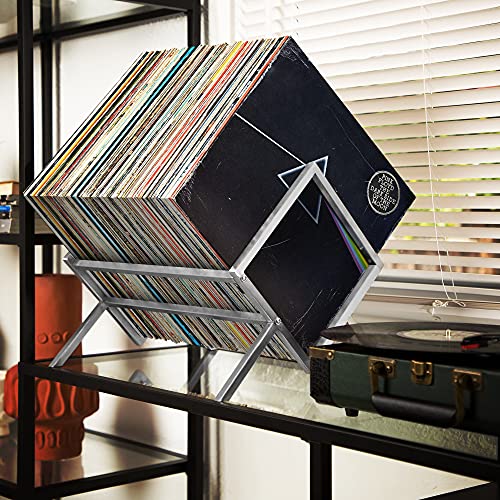 Urbane Sound Vinyl Record Storage Rack - Camden Vinyl Record Holder - Vinyl Storage Rack - Record Stand For LP Storage - Vinyls Organiser - Vinyl Album Storage 70Lps Books Magazines Albums (silver)