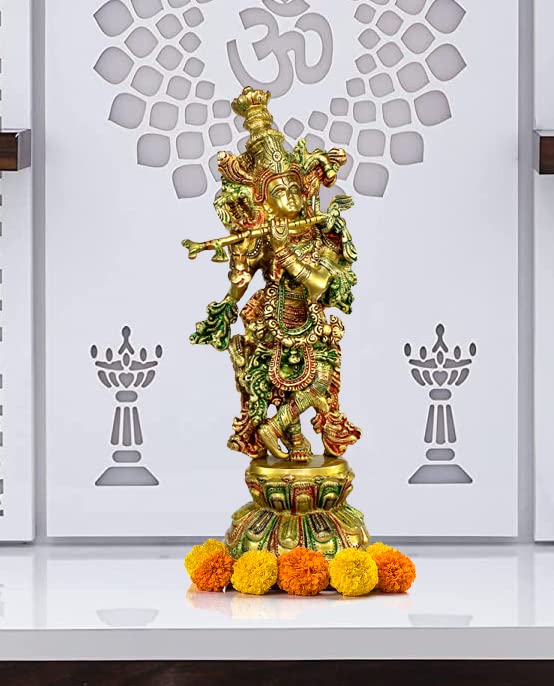 eSplanade Brass Krishna Kishan Murti Idol Statue Sculpture | Pooja Idols | Home Decor (15 Inch)