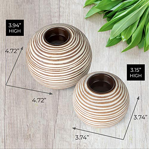 Tuva Orb Candle Holders (Gift Boxed Set of 2), Table Centerpieces for Dining or Living Room, Spa, Bathroom, Kitchen Counter, Mantle or Coffee Table Decor (Light Brown and White)