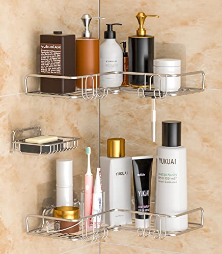 Vdomus Corner Shelf Adhesive Stainless Steel Shampoo Soap Holder 3 Pack