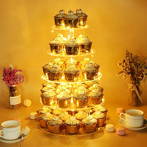Vdomus 5 Tier Acrylic Cupcake Stand Led Lights Round Birthday Party Dessert Tree