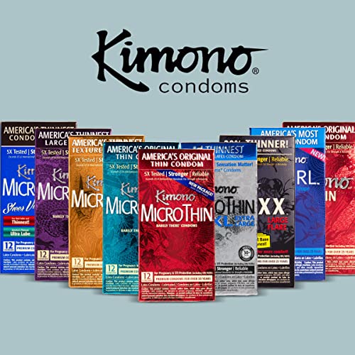 Kimono MicroThin Plus Aqua Lube Condoms I Lubricated with Water Based Lube I Our Thinnest Condoms Ever I 5X Tested, Stronger, Reliable I Made with Odorless Premium Natural Latex I 3 Count