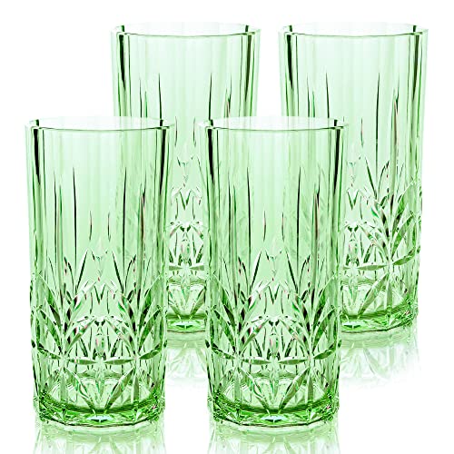 BELLAFORTE Shatterproof Tritan Tall Tumbler, Set of 4, 18oz - Myrtle Beach Drinking Glasses - Unbreakable Plastic Drinking Glasses for Gifting, Parties, New Year - BPA Free - Dishwasher Safe - Green