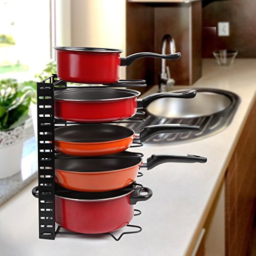 Vdomus Adjustable Pots & Pans Rack Kitchen Cookware Storage Pan Black Metal