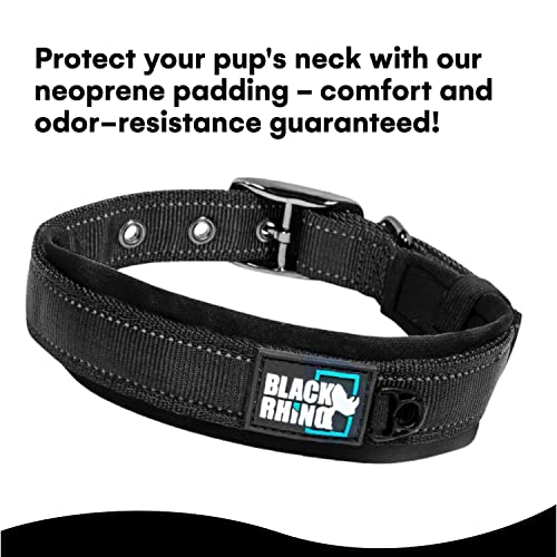Black Rhino - The Comfort Collar Ultra Soft Neoprene Padded Dog Collar for All Breeds - Heavy Duty Adjustable Reflective Weatherproof (XLarge, Black)