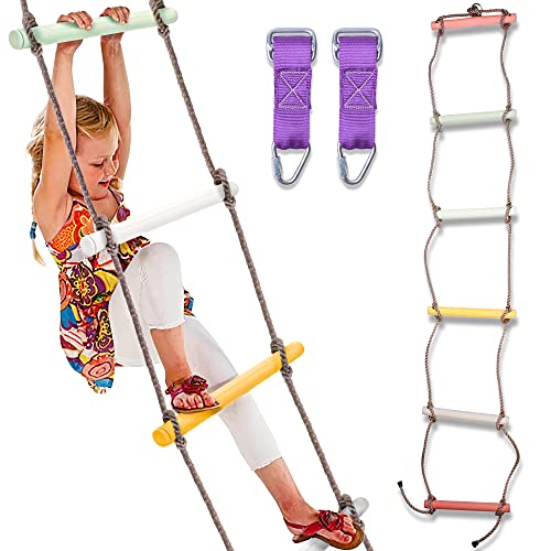 Trailblaze Colorful Climbing Rope Ladder with Plastic Rungs, Outdoor/Indoor Swingset, Ninja Warrior Obstacle Course Accessories | Tree House Playground Exercise Equipment Backyard Jungle Gym