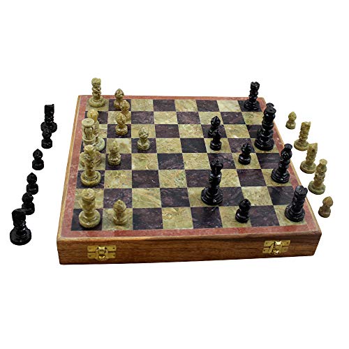 Marble Stone Art Unique India Chess Pieces and Board Set 8 X 8 Inches